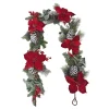 GARLAND RED POINSETTIA 72″ FLOCKED PINE CONE RED/GREEN/WHITE