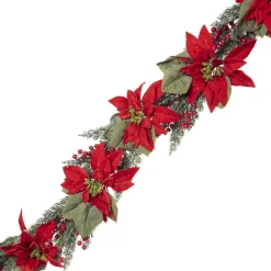 GARLAND RED POINSETTIA 48″ W/ MIXED GREENS & BERRIES
