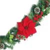 GARLAND RED POINSETTIA 60″ W/RED BERRIES EUCALYPTUS & CONES