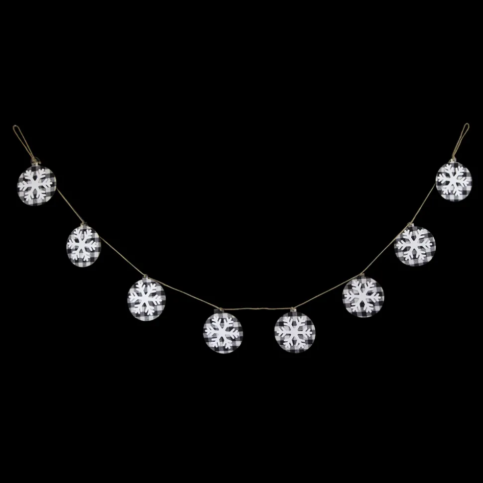 GARLAND SNOWFLAKE DISCS 57″ BLACK/WHITE PLAID & WHITE SNOWFLAKE