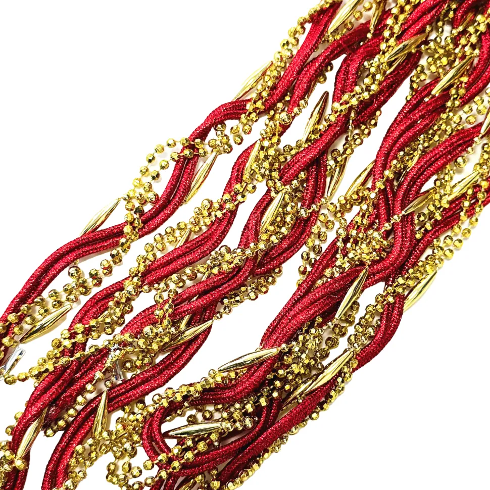 GARLAND 5S-TWISTED 108″/9FT (2.7M) RED/ GOLD BEAD & STRAND