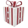 GIFT BOX CANDY CANE TABLE DECOR 8.5″x11″ RED/WHITE W/ FAUX FAUR TRIM & GLITTER