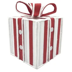 GIFT BOX CANDY CANE TABLE DECOR 8.5″x11″ RED/WHITE W/ FAUX FAUR TRIM & GLITTER