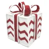 GIFT BOX CANDY CANE TABLE DECOR 6.5″x8.5″ RED/WHITE W/ FAUX FAUR TRIM & GLITTER