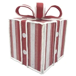 GIFT BOX CANDY CANE TABLE DECOR 8.5″x11″ RED/WHITE W/ FAUX FAUR TRIM & GLITTER