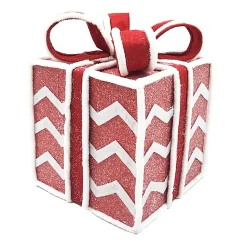 GIFT BOX CANDY CANE TABLE DECOR 6.5″x8.5″ RED/WHITE W/ FAUX FAUR TRIM & GLITTER