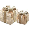 GIFT BOX CHAMP CTN & LINEN GLTR 8″/6″ W/ 30 LED /TIMER (SET OF 2)