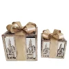 GIFT BOX TABLE DECOR 6″/8″ 2PC SET CHAMPAGNE GOLD W/ GLITTER BOW