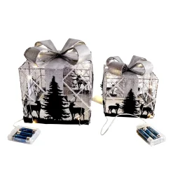 GIFT BOX WIRE 6″/8″ WITH LED LIGHTS & DECORATION SET OF 2