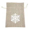 GIFT SACK NATURAL 8″ W/ WHITE SNOWFLAKE BURLAP