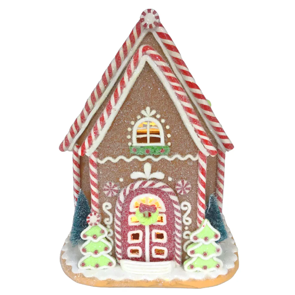 GINGERBREAD HOUSE W/ LED (YELLOW) 9.3″ CLAY DOUGH