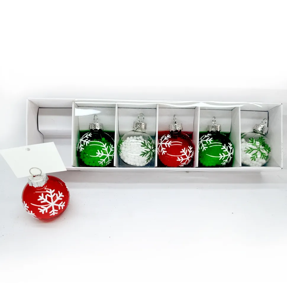 GLASS BALL 1.5″ CARD HOLDER RED/GREEN/CLEAR WITH SNOWFLAKE 3 STYLES