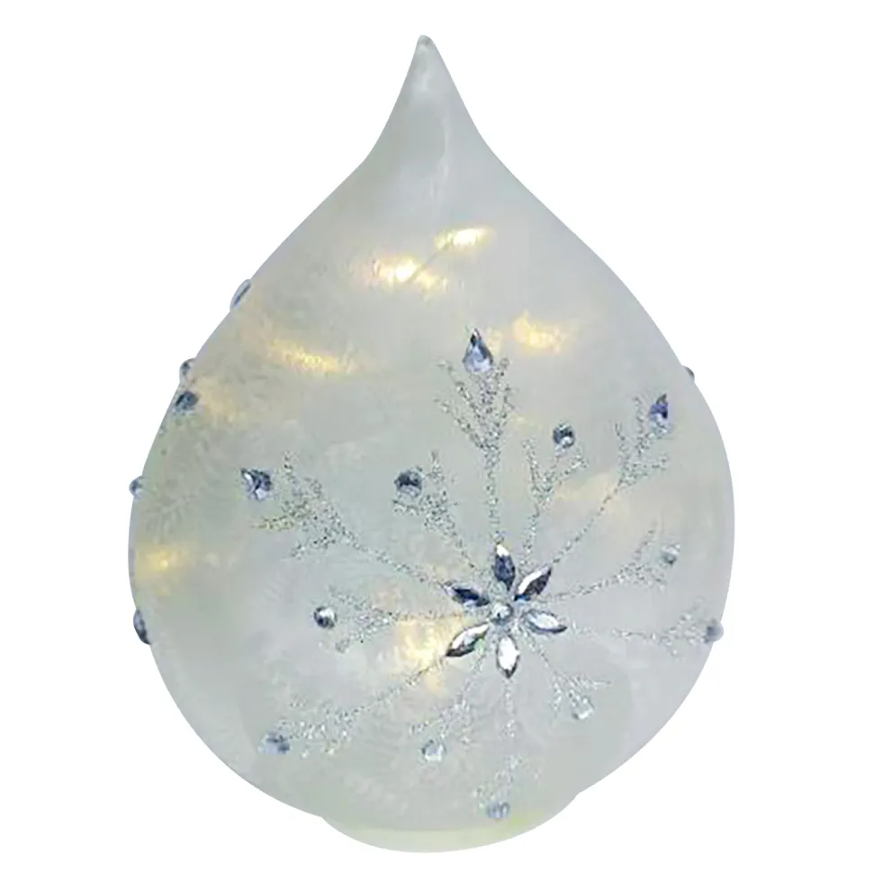 GLASS DROP-SHAPED TABLE DECOR 6″ FROSTED W/ SNOWFLAKE