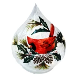 GLASS TABLE DECOR 4.5″ DROP SHAPE CARDINAL W/ WARM WHITE STRING LIGHTS