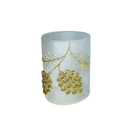 GLASS VASE 4″ FROSTED W/ GOLD CONES