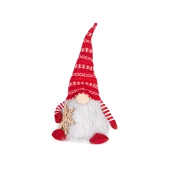 GNOME PLUSH SITTING 12″ RED/ WHITE W/ SNOWFLAKE & LED LIGHTS