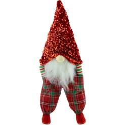 GNOME PLUSH SITTING 12″ RED/ GREEN CHECKS W/ SEQUIN HAT