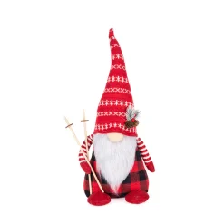 GNOME PLUSH STANDING 19.5″ RED/ BLACK PLAID WITH SKI POLE