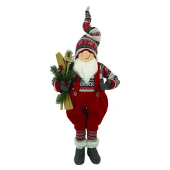 GNOME STANDING RED/GRAY 24″ WITH SKI POLE