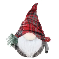 GNOME WOOD LOOK 8.5″ FROSTED HOLDING TREE RED PLAID