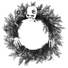 HALLOWEEN WREATH 22″ PINE W/ SKULL, BAT & SPIDER BLACK/WHITE