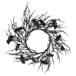 HALLOWEEN WREATH TWIGS W/ SPIDERS 23″ BLACK GLITTER