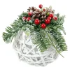 HANGING BALL 8″ RATTAN W/ RED BERRIES AND PINE FROSTED