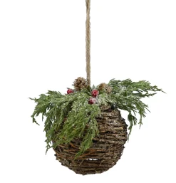 HANGING BALL FROSTED 5″ NATURAL VINE W/ CEDAR & RED BERRIES