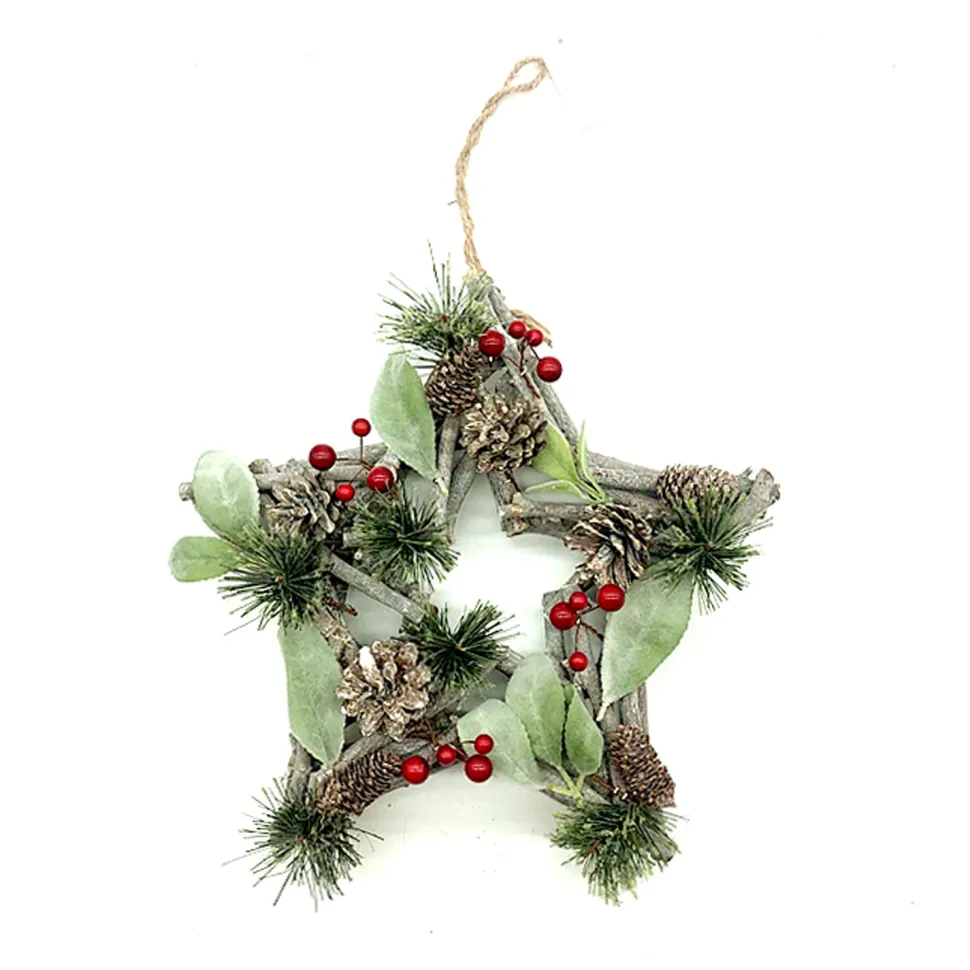 HANGING STAR 17″ RED BERRIES W/ NEEDLE PINE & CONES