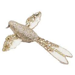 HUMMING BIRD 6.5″ GOLD/IVORY W/ SEQUINS & GLITTER