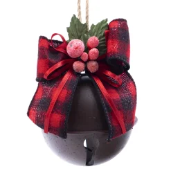 JINGLE BELL BROWN 3.5″/80MM W/ PLAID BOW