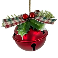 JINGLE BELL RED METALIC 3″ W/ RED/GREEN BOW