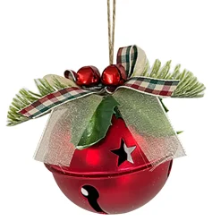 JINGLE BELL RED METALIC 3″ W/ PINE & SHEER BOW