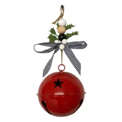 JINGLE BELL RED SHINY 5.5″ W/ RIBBON & HOLLY BERRY HANGER