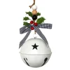 JINGLE BELL WHITE SHINY 5.5″ W/ RIBBON & HOLLY BERY HANGER