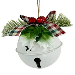 JINGLE BELL WHITE SHINY 3″ W/ RED/GREEN BOW