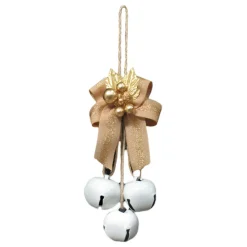 JINGLE BELL WHITEx3 35MM W/ TAN RIBBON BOW & GOLD LVS./BERRIES