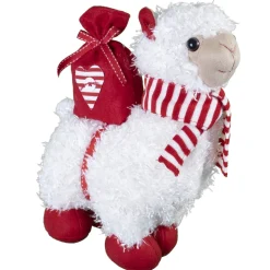 LAMA PLUSH 11″ STANDING WHITE/RED W/GIFT BOX & SCARF