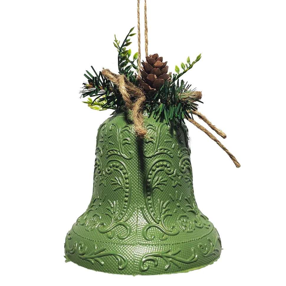 LIBERTY BELL EMBOSSED PVC GREEN ANTIQUE 4.5″ W/ PINE & CONE