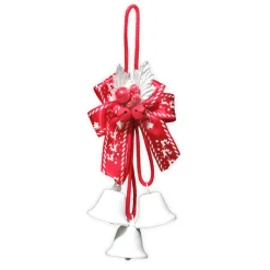 LIBERTY BELLx3 38MM WHITE W/ RED-WHITE RIBBON BOW, RED BERRIES/MINI BELLS & SILVER LVS.