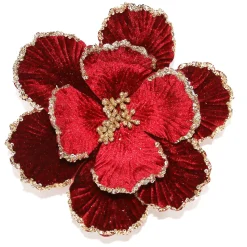 MAGNOLIA HEAD BURGUNDY 9″ ROSE GOLD GLITTER W/CLIP