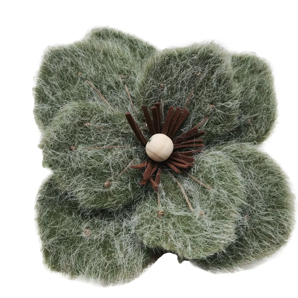 MAGNOLIA HEAD GREEN MOSS 6″ FELT FROSTED LOOK W/ CLIP