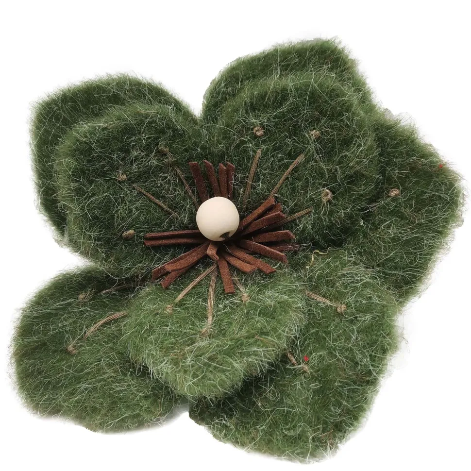 MAGNOLIA HEAD GREEN MOSS 6″ FELT FROSTED LOOK W/ CLIP