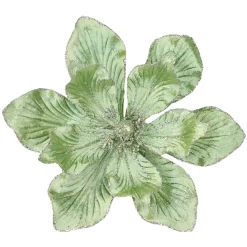 MAGNOLIA HEAD GREEN SAGE 10″ VELVET W/ SILVER GLITTER & CLIP