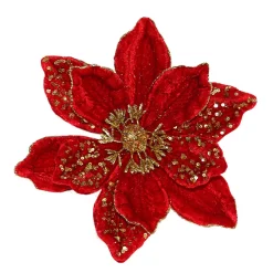 MAGNOLIA HEAD RED 8.5″ VELVET W/GOLD GLTR. & CLIP
