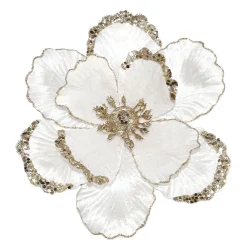 MAGNOLIA HEAD WHITE 8.5″ VELVET W/ G0LD GLITR. & SEQUIN W/ CLIP