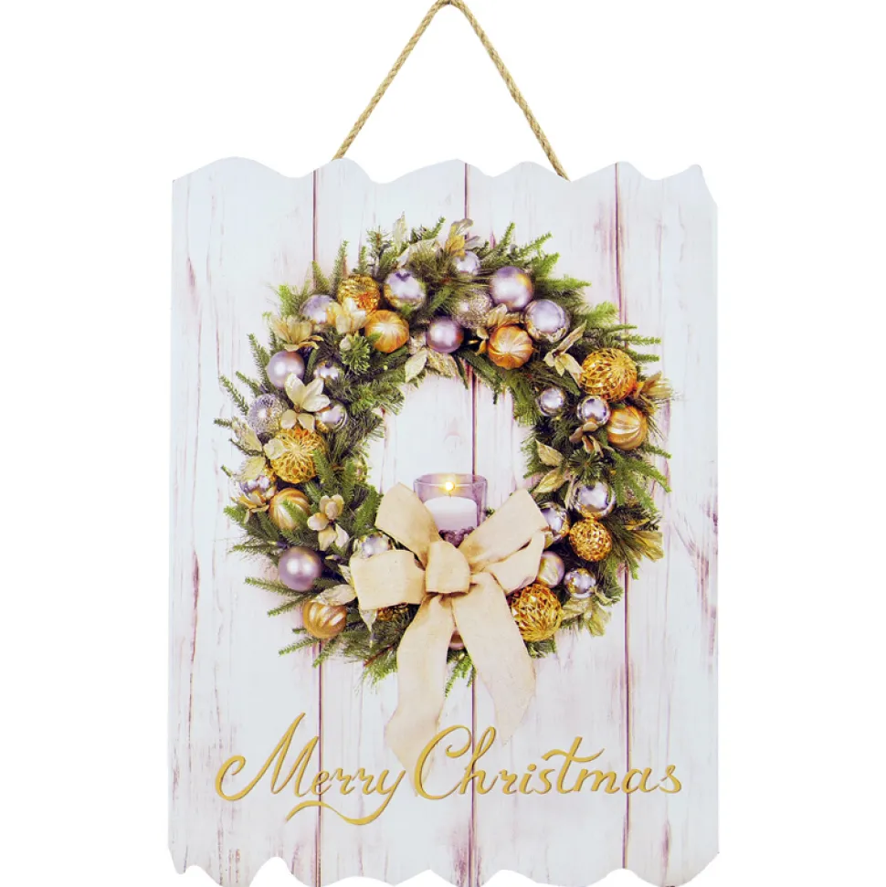 MDF WALL DECOR 12″X16″ 1 LED DECORATED WREATH WITH BOW (TMR)