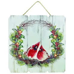 MDF WALL DECOR 16″X16″ 5 LED 2 CARDINALS IN WREATH (TMR)