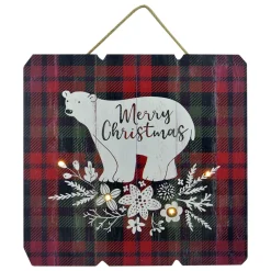 MDF WALL DECOR 16″X16″ 4 LED BEAR PRINT ON RED/ BLK BUFFALO PLAID (TMR)