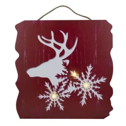 MDF WALL DECOR 16″X16″3 LED RED REINDEER AND SNOWFLAKE CUT OUT (TMR)